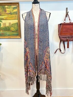 Reversible Boho Tapestry Vest Fringe Duster | Embroidered Festival Layer